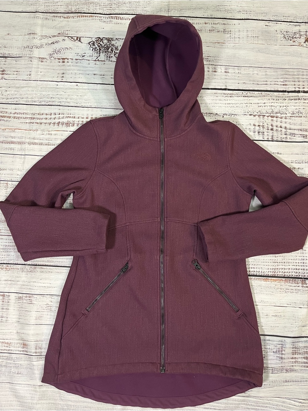 The North Face Womens Crescent Hooded Fleece Jacket Plum Full Zip Size Medium